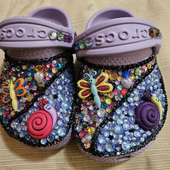 CROCS Other - Kids Custom Bedazzled Iconic CROCS Size 5 Purple Please look they're  Awesome